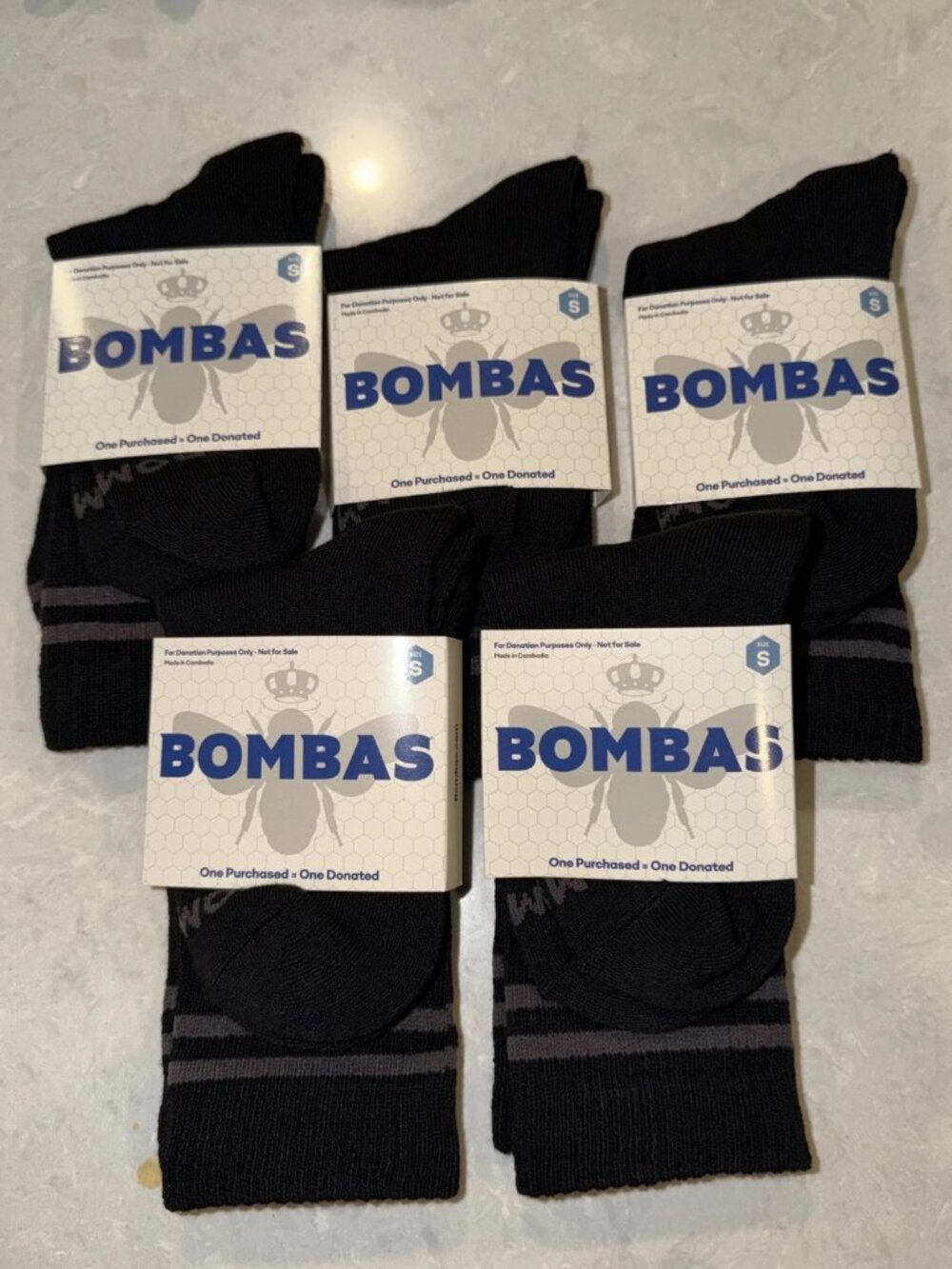 5 Pairs Bombas Black Crew Socks Women's Size Small 4 - 7.5 New